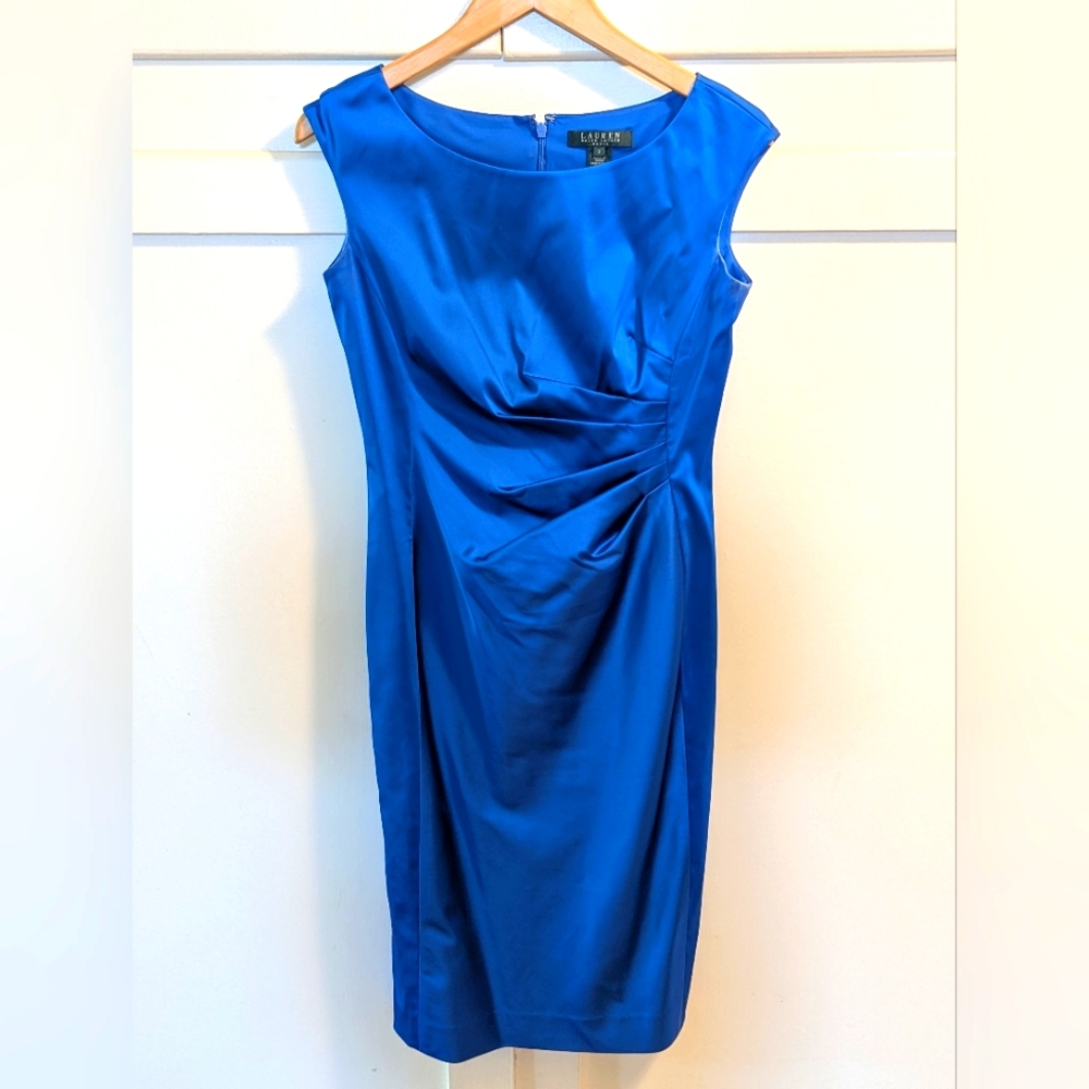 Ralph Lauren Blue Sleeveless Bateau Midi Dress